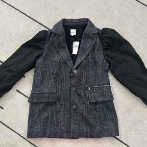 Anthropologie Maeve Mixed Media Blazer - Stylish Black and Gray Blazer